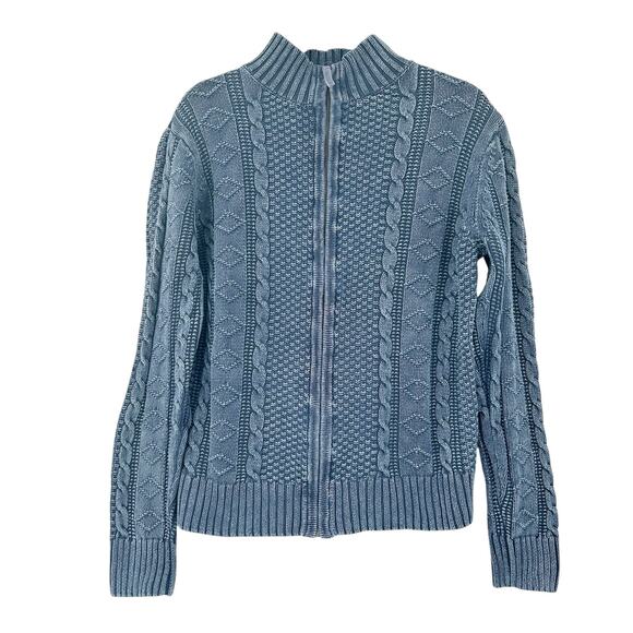 Carbon2Cobalt Mens Linen‎ Cotton Cable Knit Fisherman Full Zip Sweater Size L - Picture 1 of 5